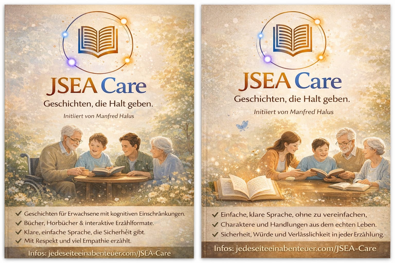 JSEA Care – Geschichten, die Halt geben.     „Dachbereich für Begleit-, Fürsorge- und Entwicklungsformate innerhalb von JSEA.“